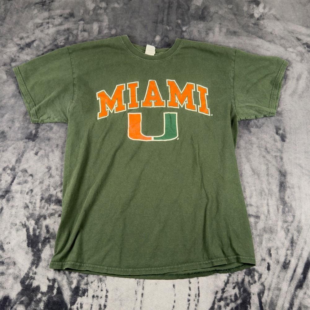 Gildan T-Shirt Mens Large Green Miami Hurricanes NCAA College Graphic Tee 4518